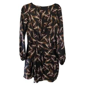 ALC Freja Black Palm Leaf Print Smooth Silk Long Sleeve Dress 4 EUC